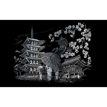 Kratzbilder Kyoto Tempel silberfarbig 28,6x39 cm