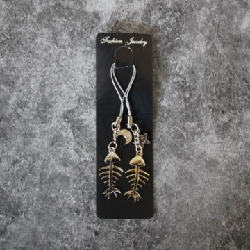Anhänger Fische FISCHGRÄTE 2-tlg. platin-goldfarben taschenanhänger