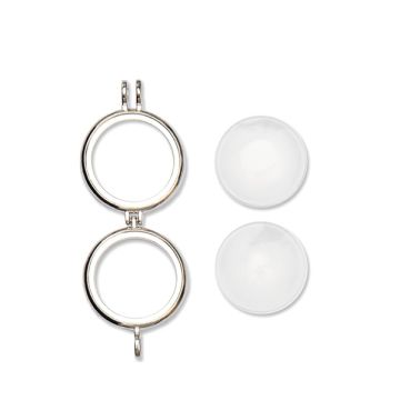 Metallanhänger rund zum Öffnen mit Glas platin 30 mm