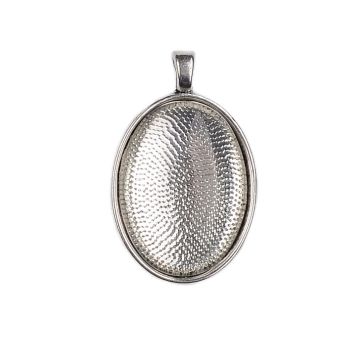 Metallanhänger oval mit Glas zum Kleben platin ID 30x22 mm