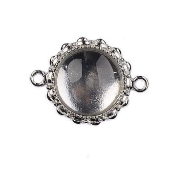 Metallanhänger rund mit Glas zum Kleben platinfarben ID 18 mm