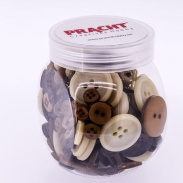 Knöpfemix in Dose mit Schraubdeckel natur braun ton 1St = 100gr