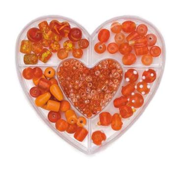 Perlenbox Herz Glasperlenmix orange