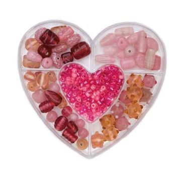 Perlenbox Herz Glasperlenmix rosa