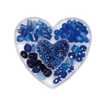 Perlenbox Herz Glasperlenmix blau