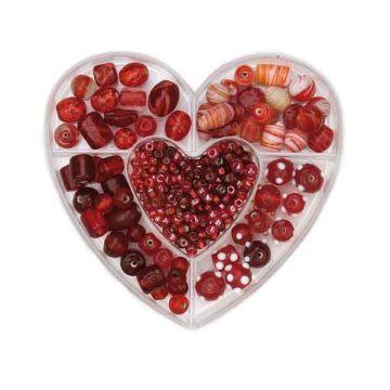 Perlenbox Herz Glasperlenmix rot 1 Dose