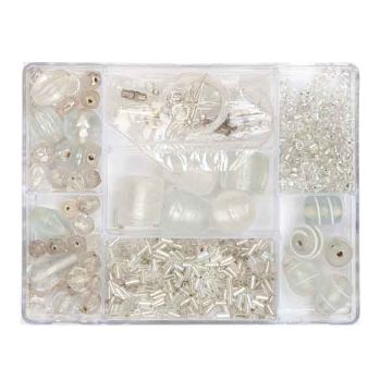 Perlenbox 7-Fächer Glasperlenmix kristall-weiß 1 Box = ca. 99gr 1 Dose