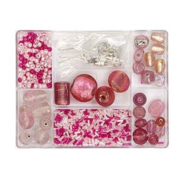 Perlenbox 7-Fächer Glasperlenmix rosa 1 Box = ca. 99gr 1 Dose