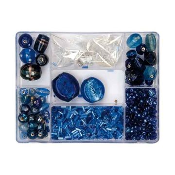 Perlenbox 7-Fächer Glasperlenmix blau 1 Box = ca. 99gr 1 Dose