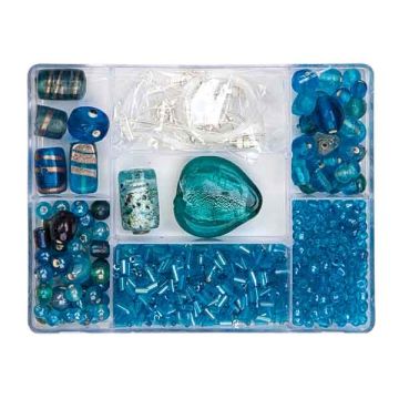 Perlenbox 7-Fächer Glasperlenmix türkis 1 Box = ca. 99gr 1 Dose
