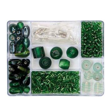 Perlenbox 7-Fächer Glasperlenmix dunkelgrün 1 Box = ca. 99gr 1 Dose