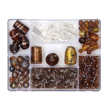 Perlenbox 7-Fächer Glasperlenmix braun 1 Box = ca. 99gr 1 Dose