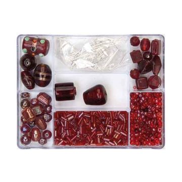 Perlenbox 7-Fächer Glasperlenmix rot 1 Box = ca. 99gr 1 Dose