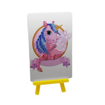 Diamond Painting Bild mit Aufsteller Einhorn rund 15x10 cm