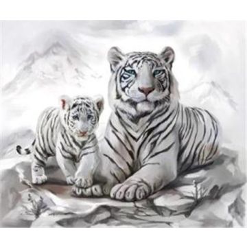 Diamond Painting Weiße Tigermama mit Jungtier 40x30 cm 1 Stück