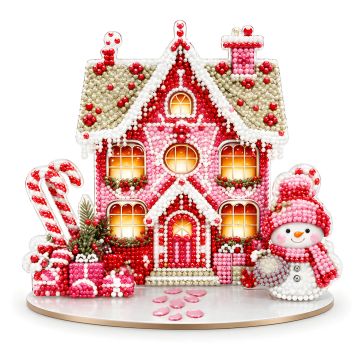 Diamond Painting Aufsteller Weihnachtshaus rosa 18 x 19,5 x 8 cm, 1 Stück.