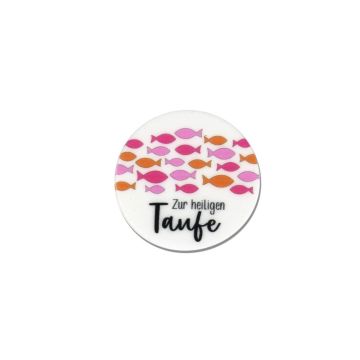 Wachsmotive rund Taufe weiß rosa-ton 57 mm