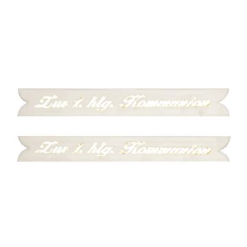 Wachs Spruchband zur 1.hl.Kommunion weiß-goldfb. 9x1,3 cm