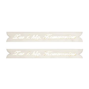 Wachs Spruchband zur 1,hl,Kommunion weiß-goldfarben, 9x1,3 cm 2 Stück