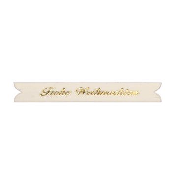 Wachs Spruchband Frohe Weihnachten weiß-goldfarben, 9x1,3 cm 2 Stück