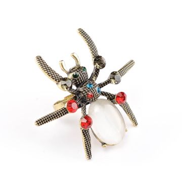 Fingerring Spinne Stein kristall altgoldfarben, bunt