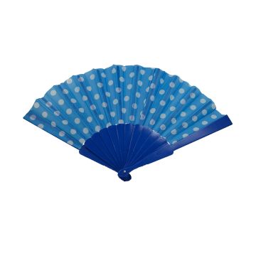 Handfächer 43x22cm Fächer Blau Weiß mit Punkten,Fächer Taschenfächer Windfächer Stofffächer Sommerfächer Klappfächer