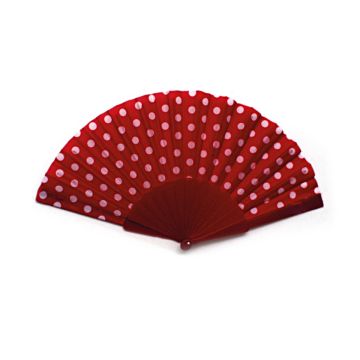 Handfächer 43x22cm Fächer Rot Weiß mit Punkten,Taschenfächer Windfächer Stofffächer Sommerfächer Klappfächer