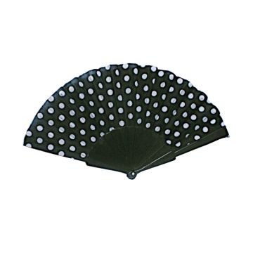 Handfächer 43x22cm Schwarz Weiß mit Punkten,Fächer Taschenfächer Windfächer Stofffächer Sommerfächer Klappfächer