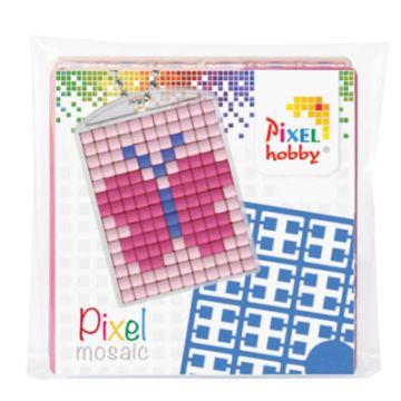 Pixel Hobby P23009 Mosaik Medaillon Schmetterling, Schlüsselanhänger für Kinder zum Selbstgestalten, kinderleichtes Stecksystem, ohne Bügeln und Kleben, Steinchen aus Biokunststoff