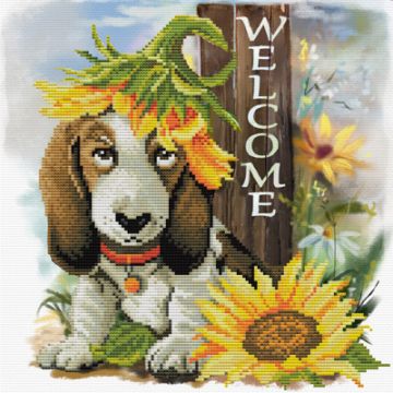 Ladybird Stickset Sonnenblumenhund 34,5x34,5 cm