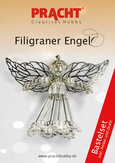 Bastelset Filigran-Engel weiß, wachs-platinfarben, 7 × 5,5 cm
