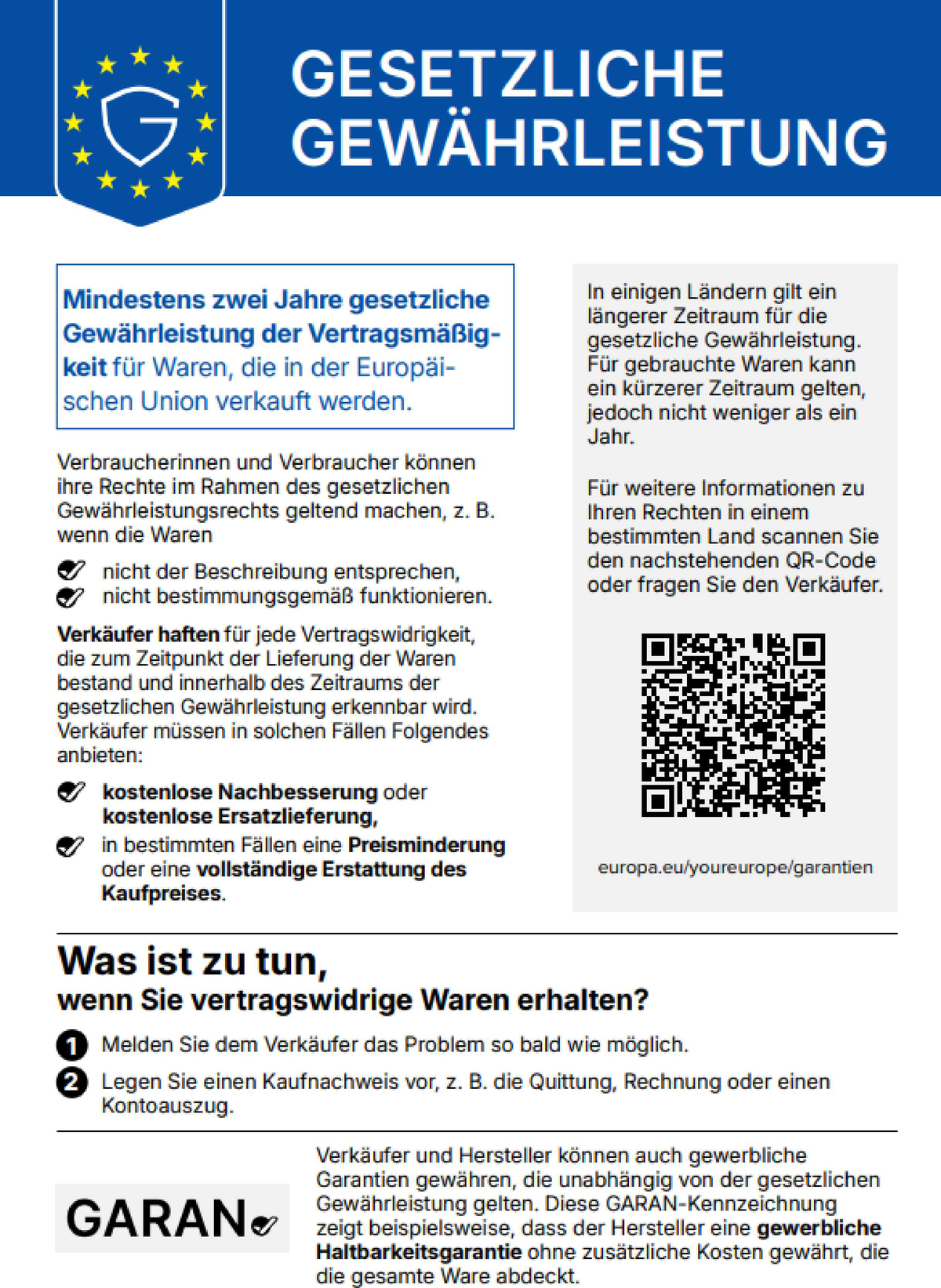 Harmonisierte EU-Mitteilung „Gesetzliche Gewährleistung“, Textfassung unten auf dieser Seite