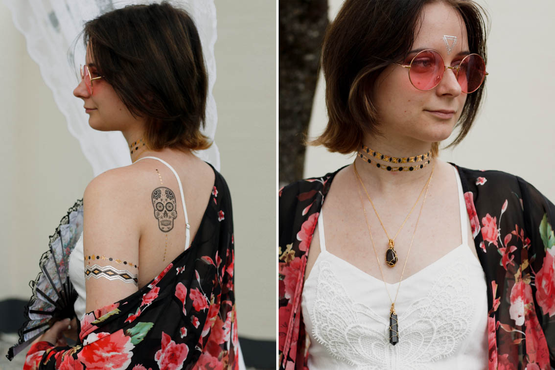 La Catrina Mexikanischer Totenkopf Shiny Tattoo Fake Tatoo